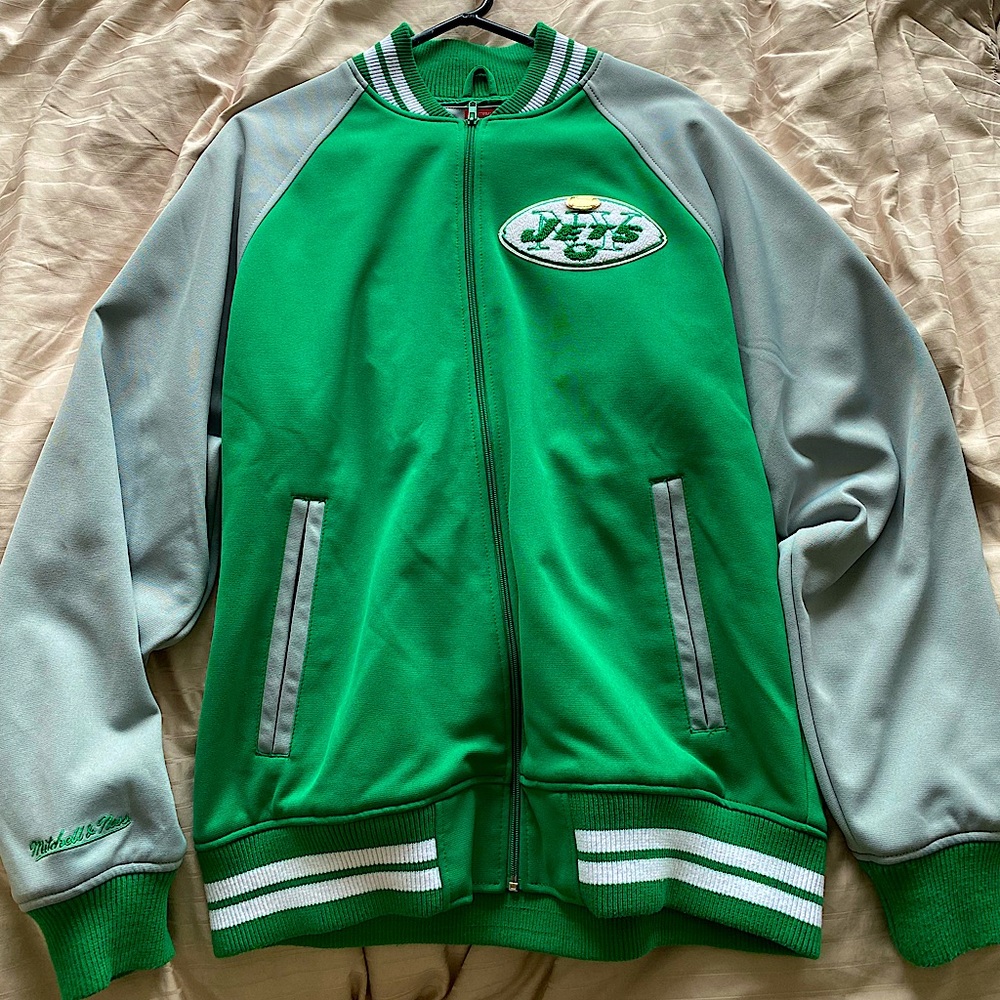 Mitchell and Ness L NY Jets Green Football Throwback Varsity Jacket